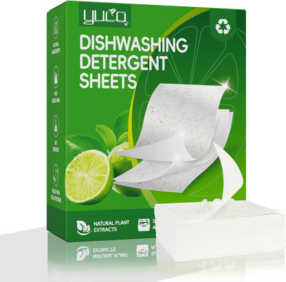 Dishwasher Detergents Sheets-100% Natural Plant-Based Eco Dishwashing Soap Solid Enzymes Grease Removal & Shiny Finish Compatible with Large & Small Dishwashers Tablets Residue-Free (Orange)