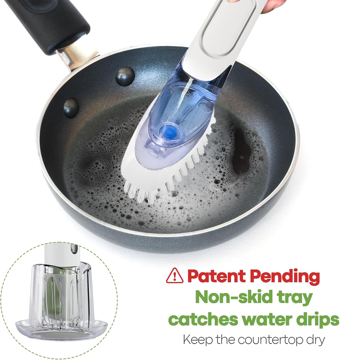 Soap Dispensing Replacement Dish Brush Storage Set with 2 PCS Brush Refills & Holder - RIMAY Dispenser Scrub Cleaning Scrubber Kitchen Dishwashing Dish Wand Handle for Dishes/Pans/Pots/Sink(Black)