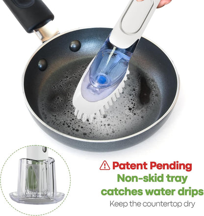 Soap Dispensing Replacement Dish Brush Storage Set with 2 PCS Brush Refills & Holder - RIMAY Dispenser Scrub Cleaning Scrubber Kitchen Dishwashing Dish Wand Handle for Dishes/Pans/Pots/Sink(Black)