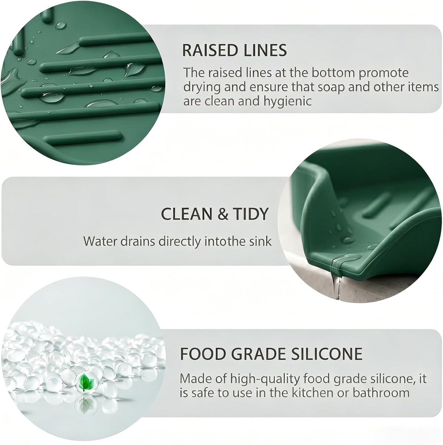 MicoYang Silicone Bathroom Soap Dishes with Drain Spout-Bathroom and Kitchen Sink Organizer,Sponge Holder,Dish Soap Tray,Perfect for Dispenser,Scrubber,Bottle,Cup on Sink or Counter-Black 4.9"×3.2"