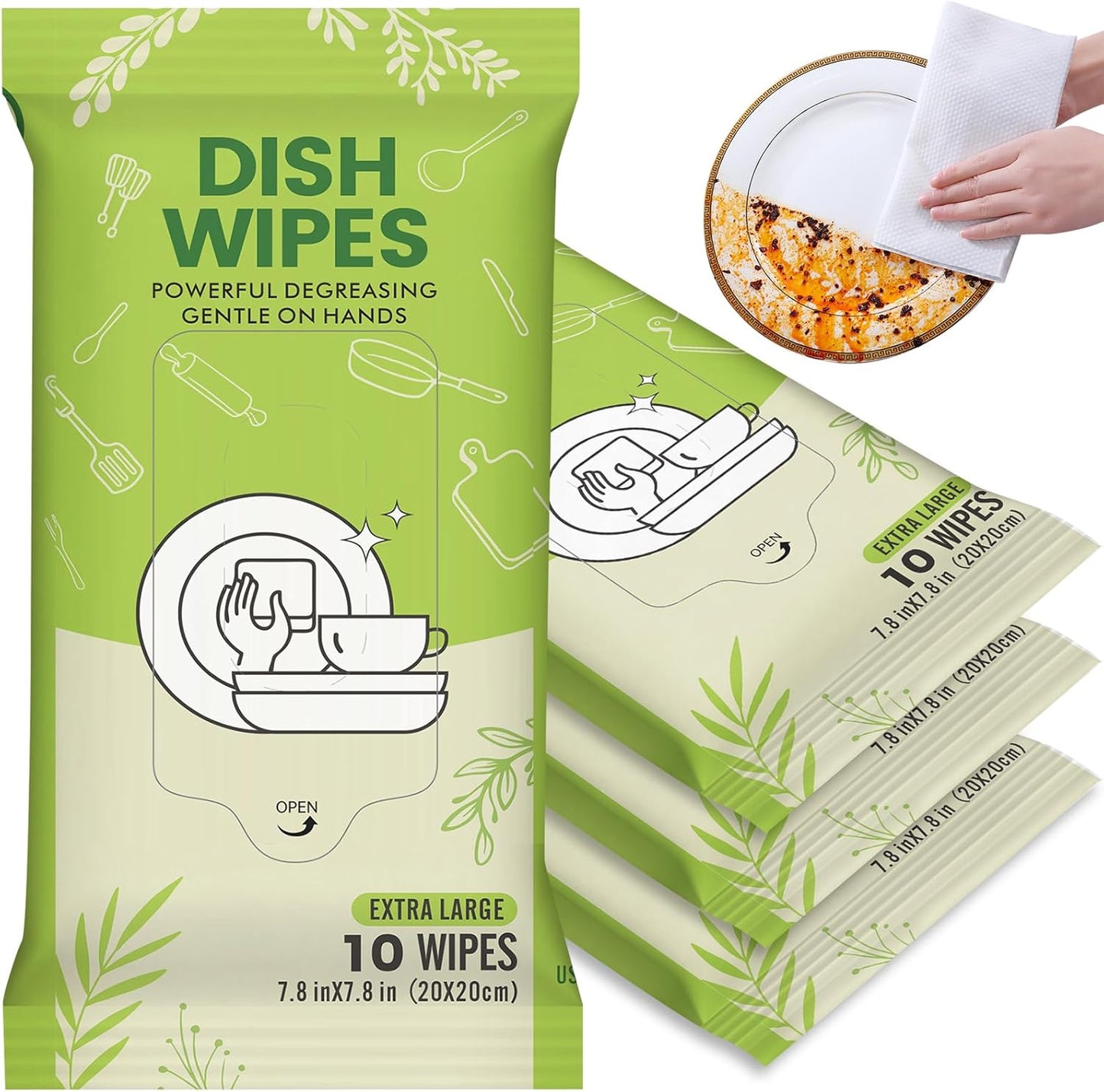 Creatyi 4 Pack Dish Wipes Camping Dish Wipes Travel Dish Soap Camp Kitchen Wipes Portable Cleaning of Plates, Bowls, Tableware and Ktchenware for Travel Camping (40 PCS)