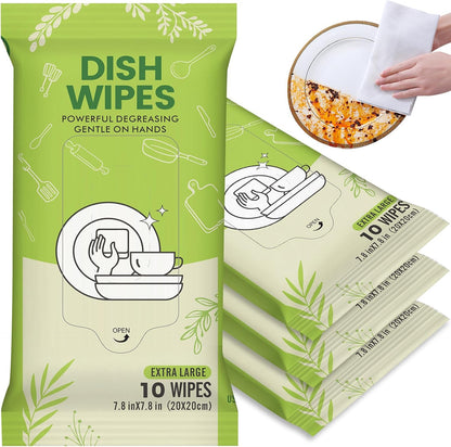 Creatyi 4 Pack Dish Wipes Camping Dish Wipes Travel Dish Soap Camp Kitchen Wipes Portable Cleaning of Plates, Bowls, Tableware and Ktchenware for Travel Camping (40 PCS)