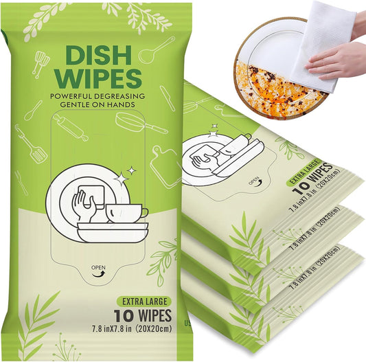 Creatyi 4 Pack Dish Wipes Camping Dish Wipes Travel Dish Soap Camp Kitchen Wipes Portable Cleaning of Plates, Bowls, Tableware and Ktchenware for Travel Camping (40 PCS)