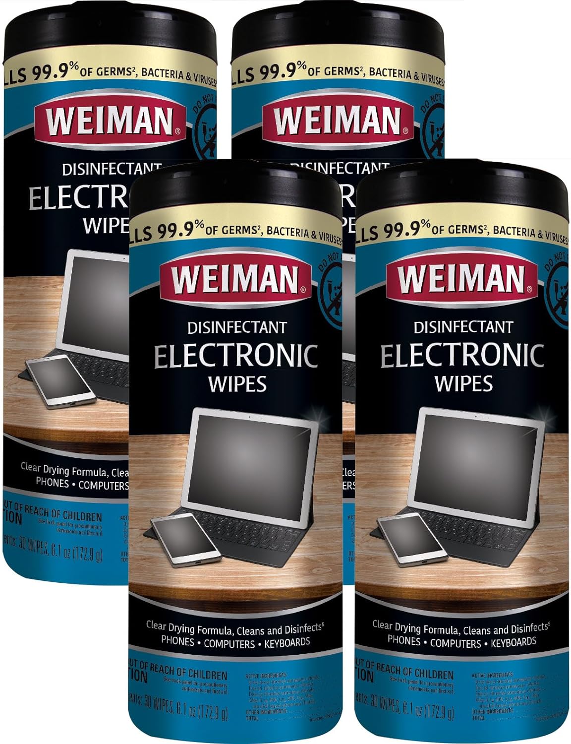 Weiman Electronics & Screen Disinfecting Wipes - Safely Clean and Disinfect Your Phone, Laptop, Keyboard, Tablets, Lens, Wipe, Glasses Cleaner, 30 Count, 2 Pack with MicroFiber Towel