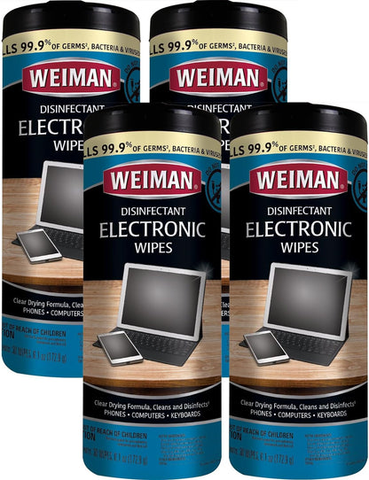 Weiman Electronics & Screen Disinfecting Wipes - Safely Clean and Disinfect Your Phone, Laptop, Keyboard, Tablets, Lens, Wipe, Glasses Cleaner, 30 Count, 2 Pack with MicroFiber Towel