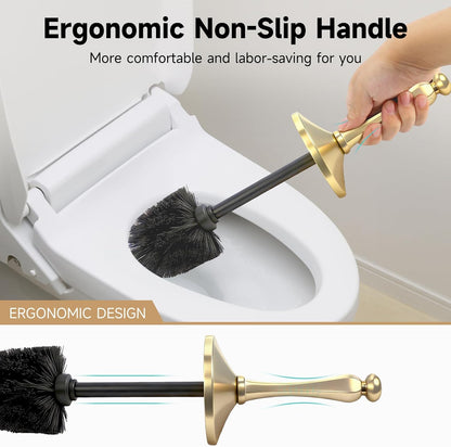 Bronze Toilet Brush and Holder，Extra Long Handled Toilet Brush for Bathroom，Stainless Steel Heavy Duty Toilet Bowl Brush,Deep Cleaning Modern Toilet Cleaner Brush -Space Saving, Covered Brush, Durable