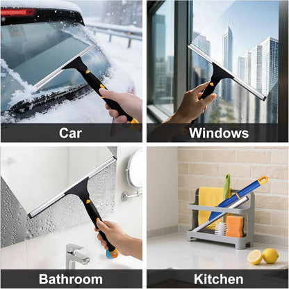 Swivel Shower Squeegee for Glass Doors, All-Purpose Anti-Slip Window Squeegee with 2 Blades, Window Cleaner Tool Bathroom Squeegee for Shower Doors, Tile Shower Walls，Mirrors,Car Windshields