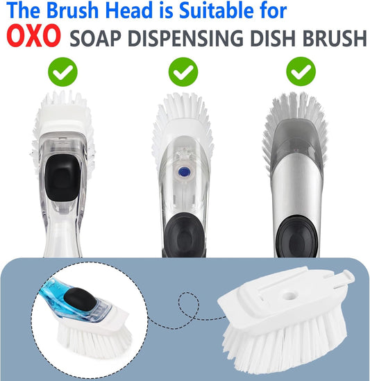 Dish Brush Refills, Dish Scrubber Replacement Heads Compatible with OXO Soap Dispensing Dish Brush, Nylon Bristles with Built-in Scraper, Suitable for Non-Stick Cookware, 2 Pack