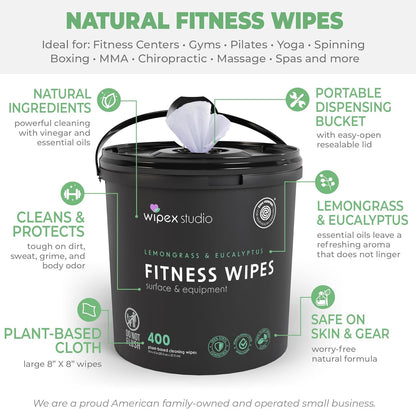 Wipex Gym Wipes Bucket Refill – EWG Verified, 400 Ct Plant-based Fitness Equipment Wipes, Lavender and Vinegar to Clean Surfaces, Safe Yoga Mat Cleaner, Gym Cleaner and Peloton