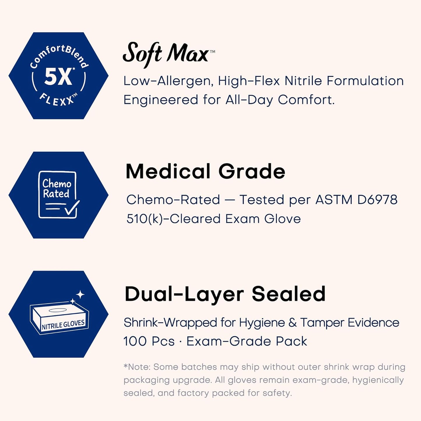 Supmedic Medical Soft Max™ Nitrile Exam Gloves, 1000Pcs Latex-Free Powder-Free Food Safe Clean Cooking Disposable Glove Black