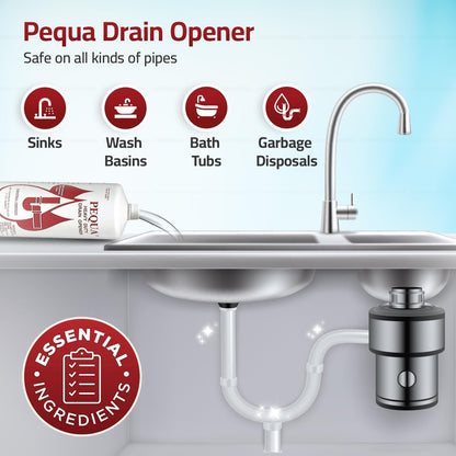 PEQUA INDUSTRIES P-10232 Pequa Heavy Duty Drain Opener, Non-Acid, Fast-Acting Formula, Industrial strength Drain Cleaner for Sinks, Tubs, Septic Tanks -32 Oz
