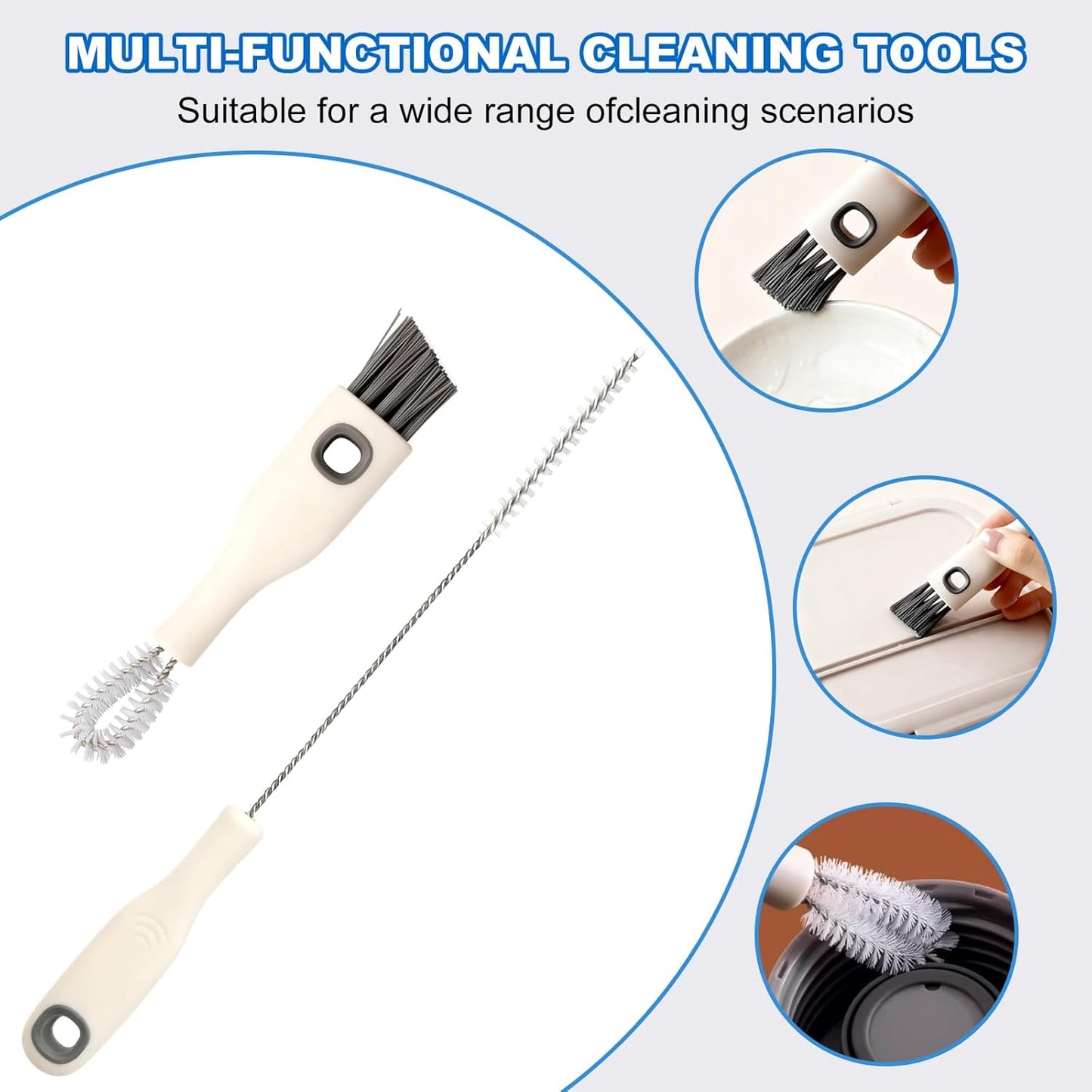 2pcs Cup Lid Cleaning Brush Set, Multifunctional Gap Cleaner & Straw Brush with Long Narrow and Short Wide Brushes, Portable Bottle Cleaning Kit for Baby Bottle, Sippy Cup, Teapot Spout, Tumbler Tubes