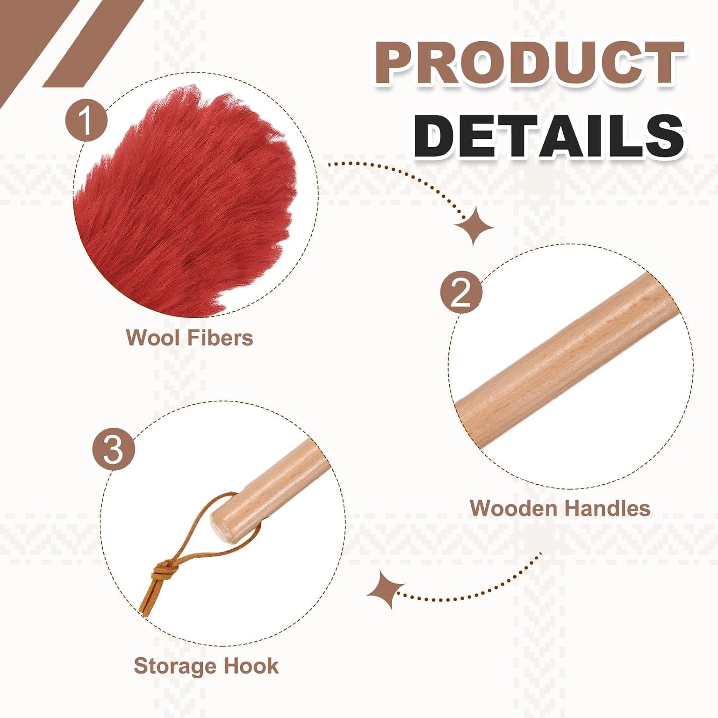 uxcell Wool Duster, 14.2" Natural Feather Cleaner Household Cleaning Duster with Solid Wooden Handle for Cleaning Fans Window Blinds Shelves Furniture, Pink