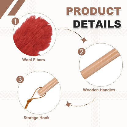 uxcell Wool Duster, 14.2" Natural Feather Cleaner Household Cleaning Duster with Solid Wooden Handle for Cleaning Fans Window Blinds Shelves Furniture, Pink