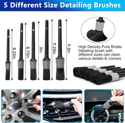 THINKWORK Windshield Cleaner Tool, Car Interior Cleaning Kit, Car Detailing Kit Interior Cleaner with10Pcs Detailing Brush Set, Gray Auto Detailing Supplies & Accessories