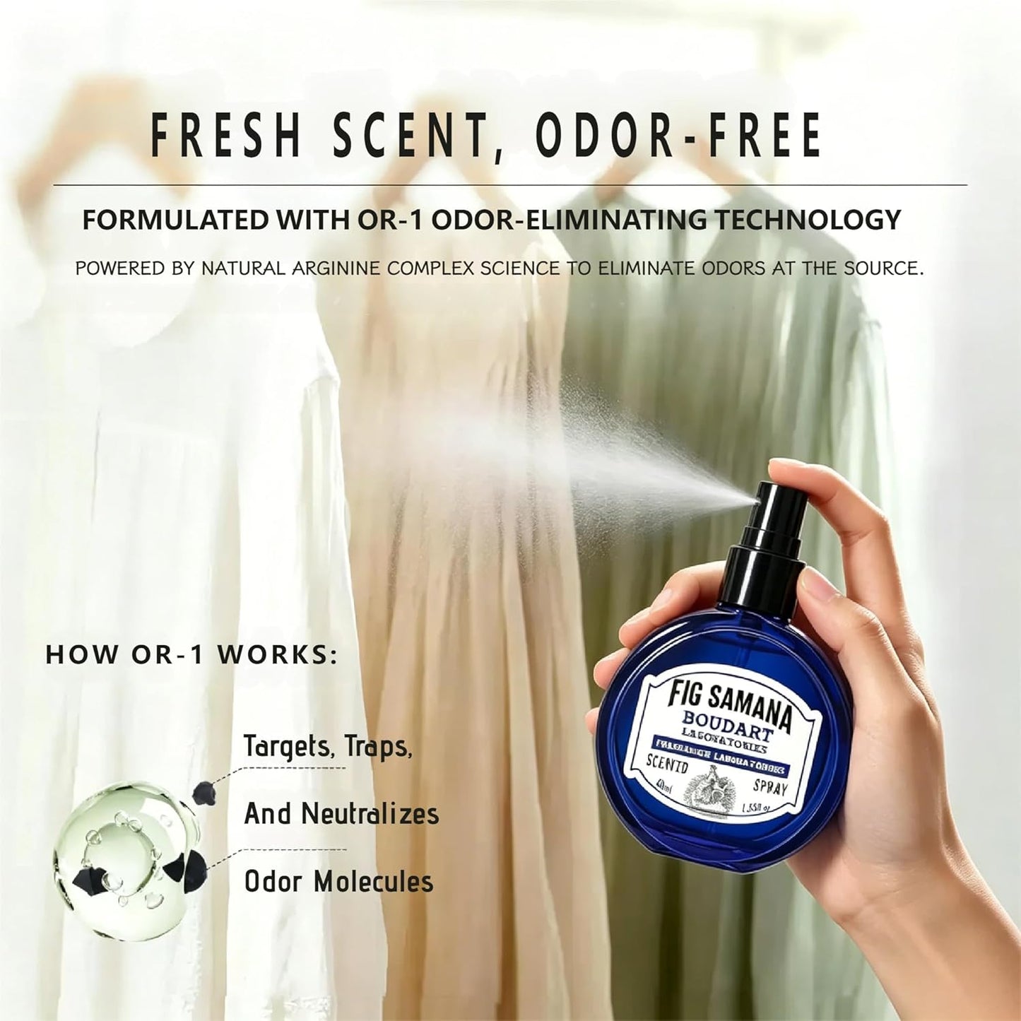 Travel Fabric Refresher Spray – Odor Eliminator & Wrinkle Release, TSA Approved 40ml for Gym Hotel Office Clothes Sofa Curtains, Apple Tree Scent – Boudart Labs