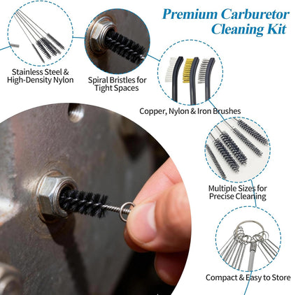 Carburetor Cleaning Kit – 13 Clean Line Set, 9 Cleaning Needles, 6 Nylon Brushes, Throttle Wrench & Pointed Pick, Stainless Steel Carbon Dirt Jet Remover Cleaner for Motorcycle, Chainsaw, Spray Guns