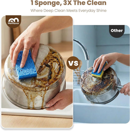 Metflavor Kitchen Sponges, 12 Count, Non-Scratch Scrub Sponge, Dual Sided Cleaning Sponges for Dishes, Kitchen, Bathroom