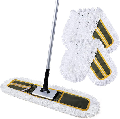 CLEANHOME 24" Commercial Dust Mop for Floor Cleaning, Heavy Duty Sweeper Broom with 2 Microfiber Mop Pads, Wet and Dry Duster Sweeper Broom for Marble, Laminate, Hardwood Floor Cleaning ,Grey