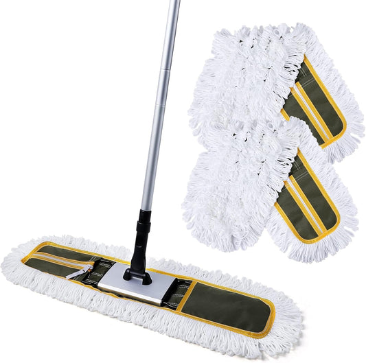 CLEANHOME 24" Commercial Dust Mop for Floor Cleaning, Heavy Duty Sweeper Broom with 2 Microfiber Mop Pads, Wet and Dry Duster Sweeper Broom for Marble, Laminate, Hardwood Floor Cleaning ,Grey
