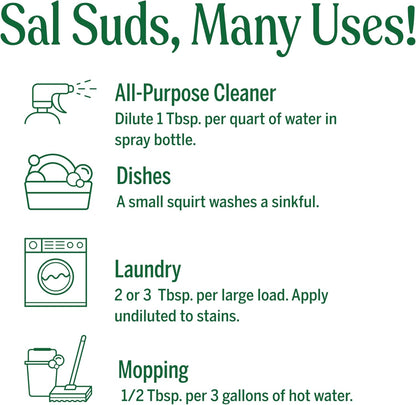 Dr. Bronner's Sal Suds Biodegradable Cleaner (1 Gallon) – All-Purpose Pine Mop Detergent for Floors, Multi-Purpose Household Formula, Dish Degreaser & Laundry Use