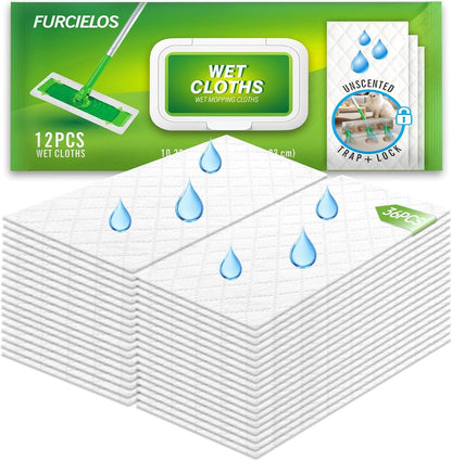 48 Count Heavy Duty Wet Pad Refills, Compatible with Swiffer Sweeper Mop & Clorox Mop, Disposable Unscented Wet Mopping Cloths for Multi-Surface Floor Cleaning