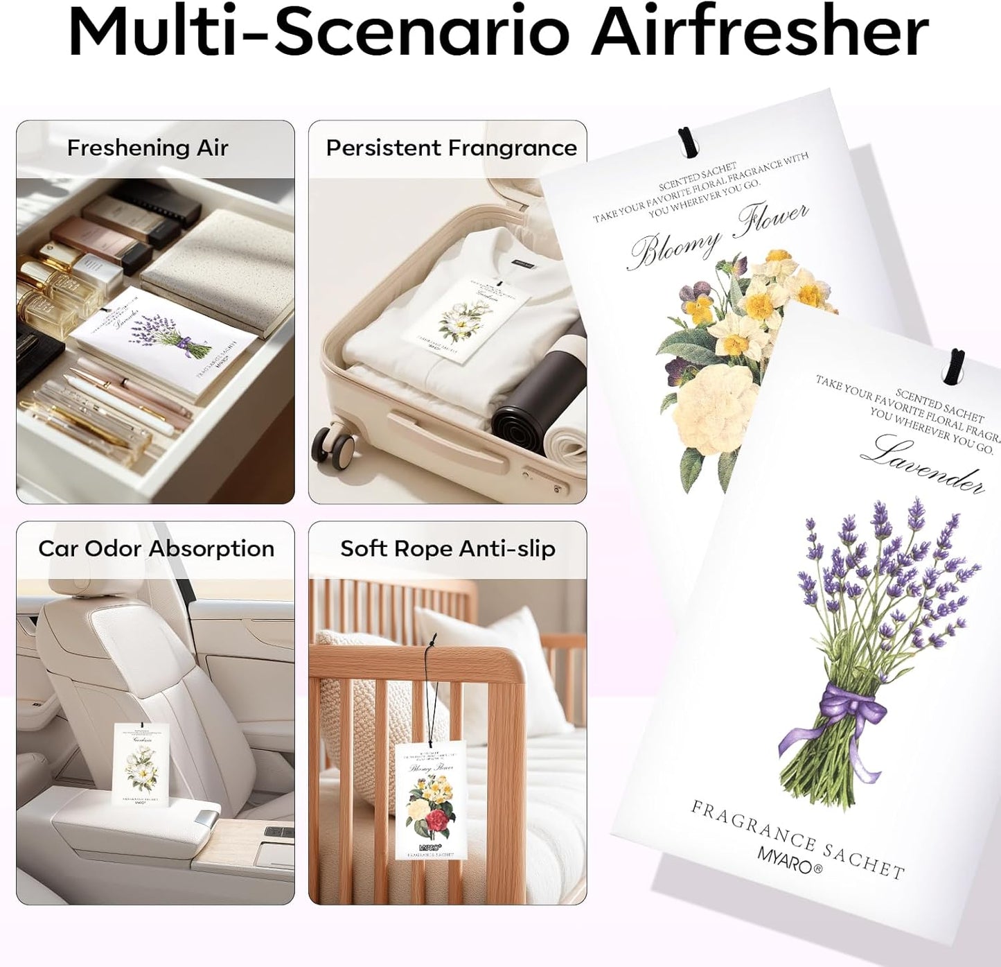 MYARO 12 Pack Fresh Linen Scented Sachets for Drawer, Closet & Car Air Freshener Bags | Odor Eliminator & Fabric Refresher | Crisp, Clean Home Fragrance Gift Set