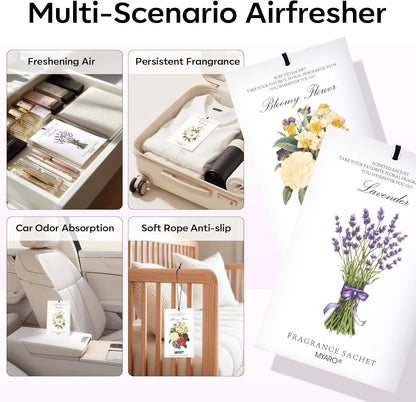 MYARO 12 Pack Fresh Linen Scented Sachets for Drawer, Closet & Car Air Freshener Bags | Odor Eliminator & Fabric Refresher | Crisp, Clean Home Fragrance Gift Set
