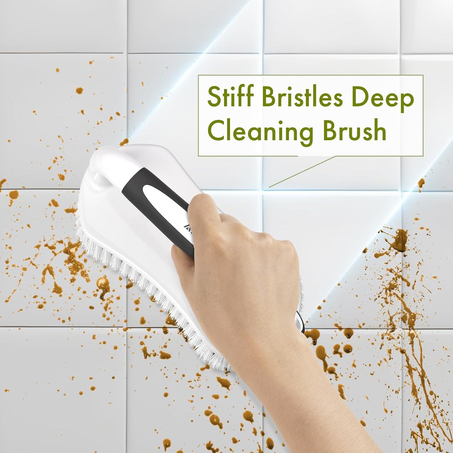 Amazer Scrub Brush for Cleaning Comfort Grip Shower Scrubber Stiff Bristles with Handle Heavy Duty Cleaner Brush for Tub Sink Carpet Floor - Pack of 2 (Green+Green)