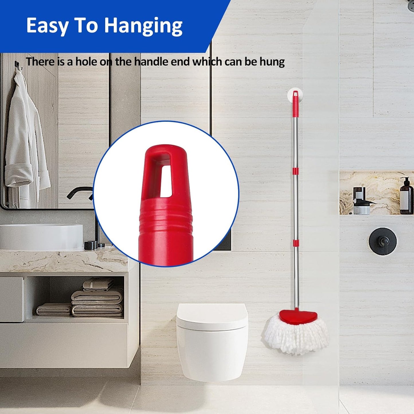 2 Pack Spin Mop Replacements Head Compatible for O ceda EasyWring 1 Tank System, Microfiber Mops Refills Hardwood Floor Cleaning, Base and 30-58in Handle Set Combo