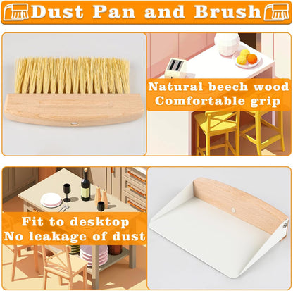 Small Dust Pan and Brush Set, Mini Hand Broom and Dustpan Set, Wooden Crumb Sweeper for Home Desktop, Sofa, Pet Care Household (Black)