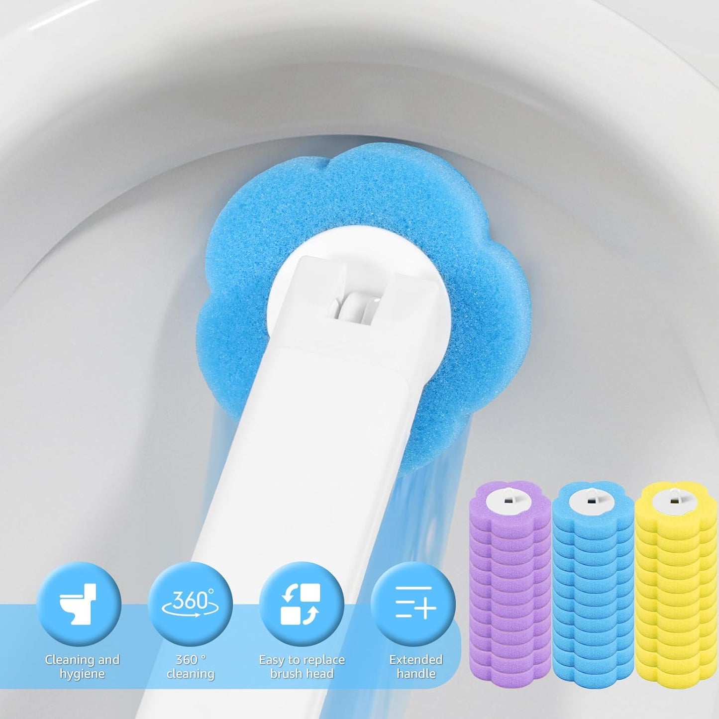 36 Toilet Brush Refills Replacement Heads for Wall Mounted Toilet Cleaning Kit Extended Handle 360 Deep Cleaning Bathroom