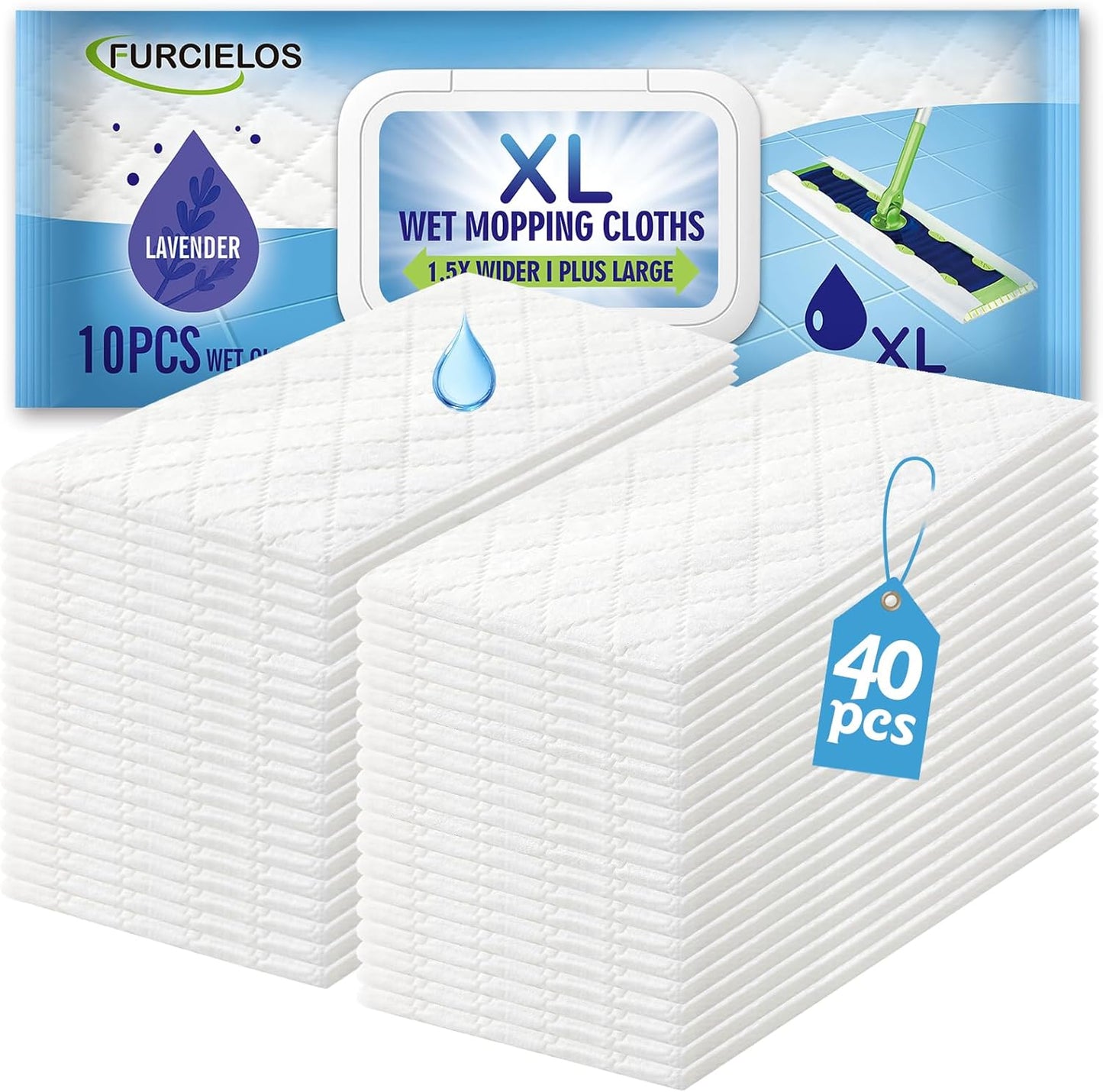40 Count XL Heavy Duty Wet Mopping Cloths Refill Compatible with Swiffer Sweeper XL Mop, Disposable Wet Pads Refill X-Large Size for Multi-Surface Floor Cleaning, Lavender Scent