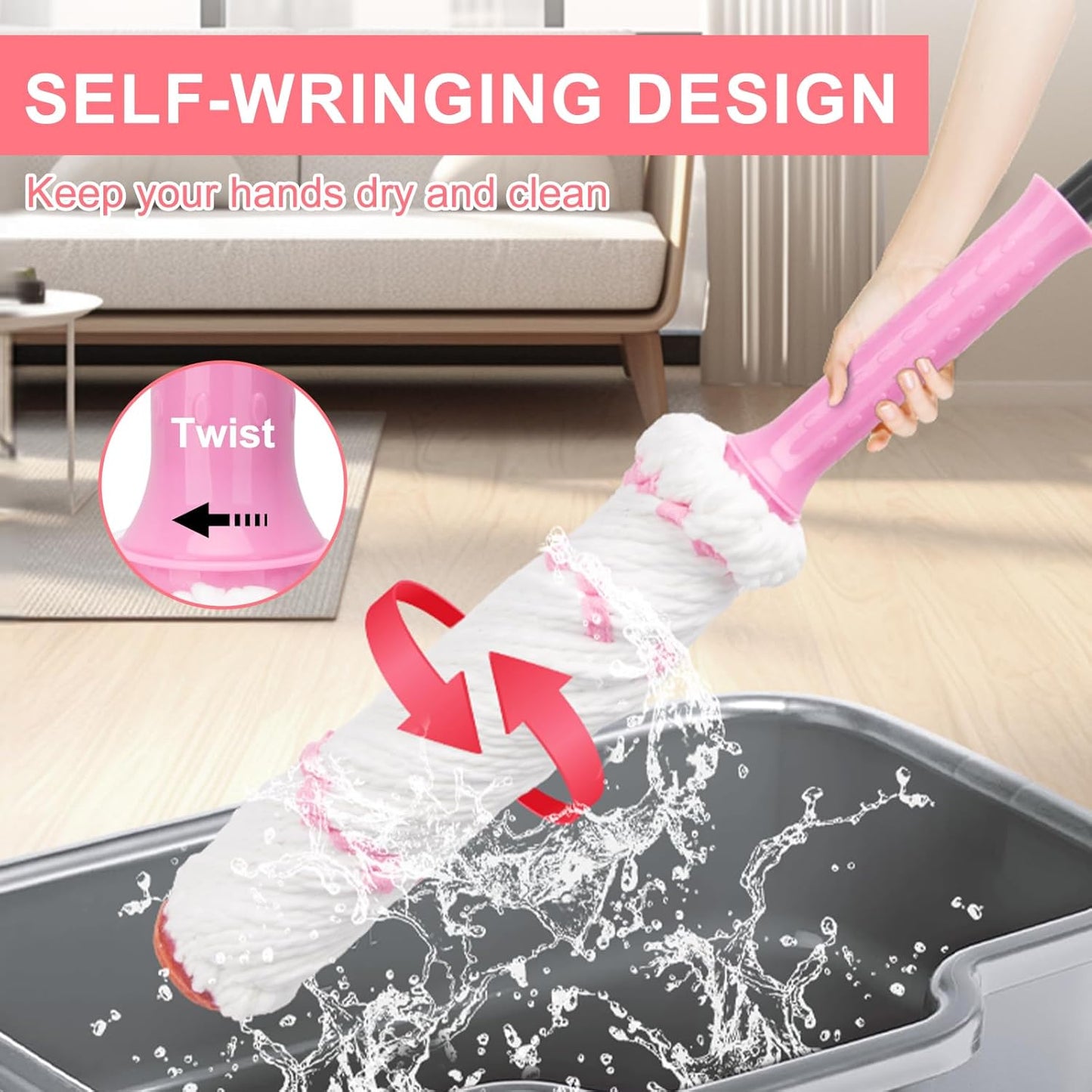 KeFanta Self-Wringing Twist Mop for Floor Cleaning, Long Handled Microfiber Floor Mop with Top Scouring Pad for Kitchen, Hardwood, Restaurant, Bathroom, Garages, Warehouses, Office,57-inch