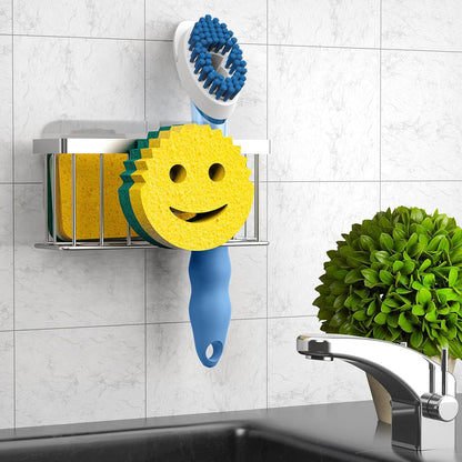 MURLONG Sponge Holder Smiley Face, Sink Caddy for kitchen Sink, Kitchen Organizer Sponge Holder with 2 PCS Suction Cups/1 PCS Adhesive Strips, Designed for Sponge, Soap, Dish brush, Scrubber-Black