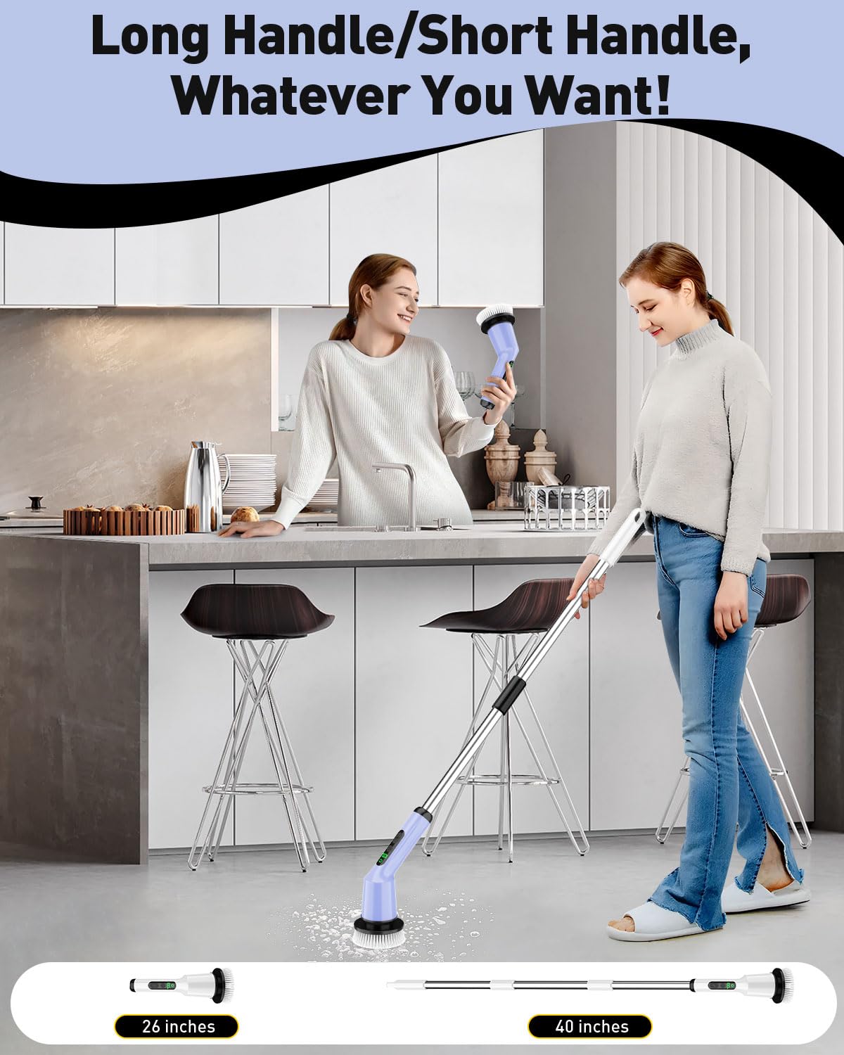 Electric Spin Scrubber for Cleaning Bathroom, Shower Scrubber Cordless Cleaning Brush with IPX7 Waterproof & 2 Speed, 3 Brush Heads, Bathroom Cleaning Supplies for Shower Tub Kitchen Tile Toilet White