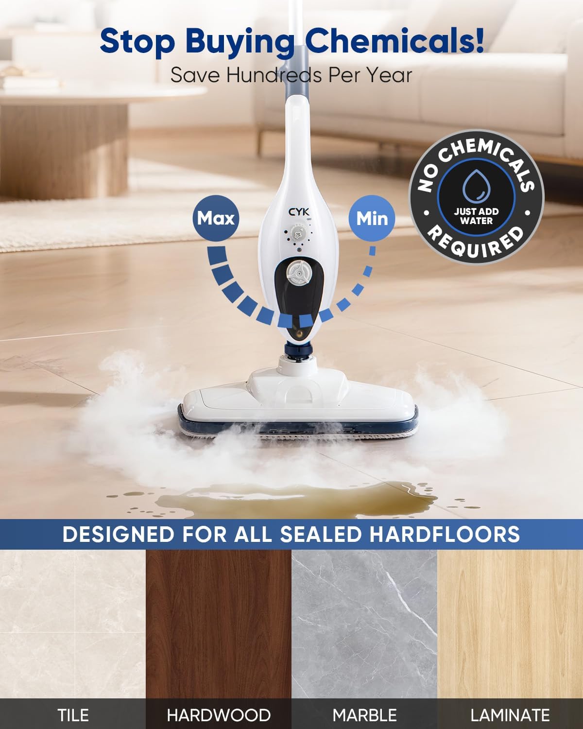 CYK Steam Mops for Floor Cleaning, 12 in 1 Handheld Steam Cleaner for Home, Floor Steamer for Hardwood Floors and Tile (Purple-grey)