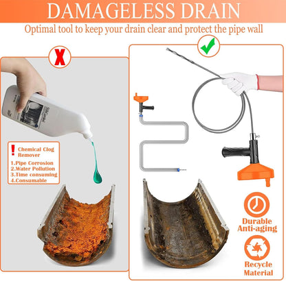 Drain Snake Auger, Plumbing Snake Drain Hair Clog Removal Tool, Sink Unclogger Drain, Heavy Duty Drum Auger, Cleaner Tool for Bathroom Kitchen Tub Shower Drain Clog Remover with Gloves, 33Ft