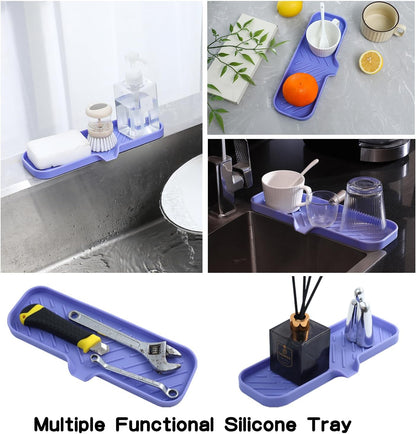 MicoYang Silicone Bathroom Soap Dishes with Drain Spout-Bathroom and Kitchen Sink Organizer,Sponge Holder,Dish Soap Tray,Perfect for Dispenser,Scrubber,Bottle,Cup on Sink or Counter-Black 4.9"×3.2"
