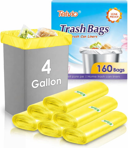 Teivio Small Trash Bags 4 Gallon 120 Counts Garbage Bags, Bathroom Trash Can Bin Liners, Small Plastic Bags for home office kitchen, fit 12-15 Liter, 3,3.5,4.5 Gal, Clear
