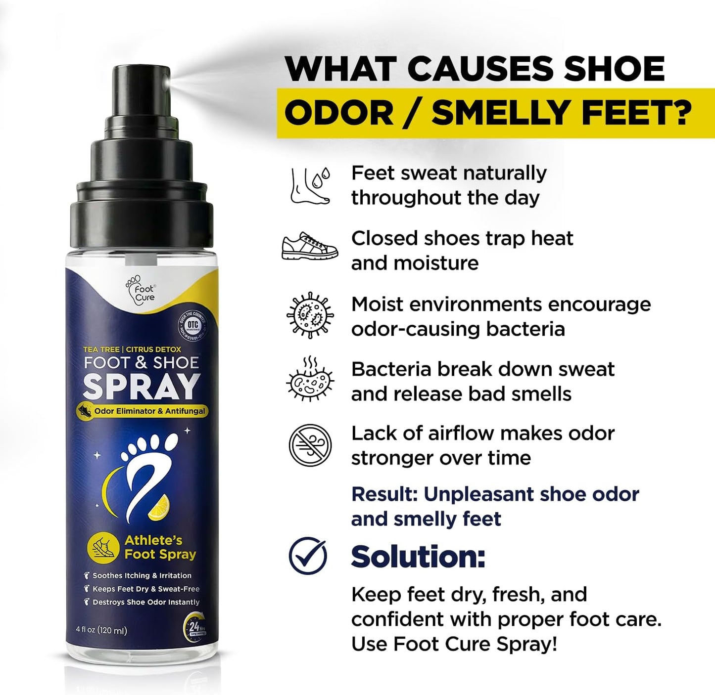 Tea Tree Foot Odor Spray - Mint Blast Shoe Deodorizer for Smelly Feet, Athletes Foot Spray Odor Eliminator No More Smelly Shoes or Stinky Feet | Removes, Controls & Prevents Odors - 120ml Made in USA