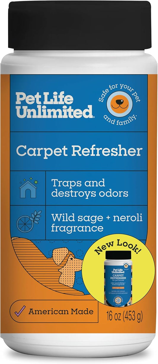Pet Life Unlimited Carpet Deodorizer Powder, 16 oz, Strong Pet Odor Eliminator & Carpet Freshener, Plant-Based Juniper Leaf Scent, Pet Safe (Pack of 3)