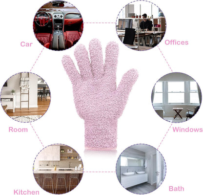Patelai 2 Pairs Microfiber Gloves for plants Dusting Cleaning Glove Mittens House Cars Blinds Dusting(Blue, Grass Green,Large)