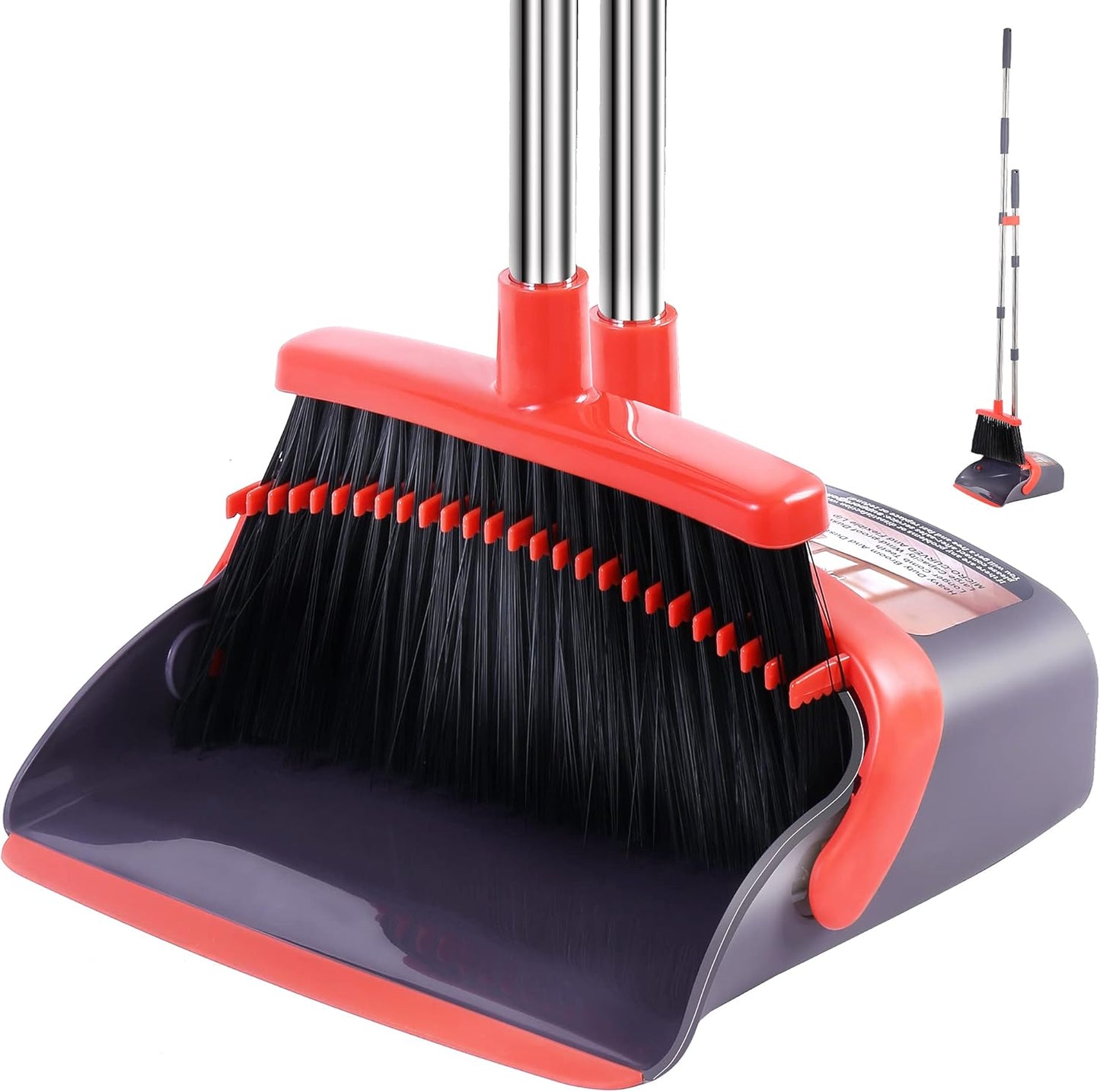 Broom and Dustpan Set for Home 2026 Indoor Outdoor Broom with Dustpan Combo Set Upright Dust Pans with Long Handle Angle Broom for Kids Garden Pet Hair Lobby Wood Floor Kitchen