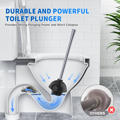 LOVLOY Toilet Plunger and Brush, Bowl Brush and Heavy Duty Toilet Plunger Set with Ventilated Holder, 2-in-1 Toilet Brush and Plunger Combo for 5.3-inch Toilet Drain Bathroom Cleaning (Black)