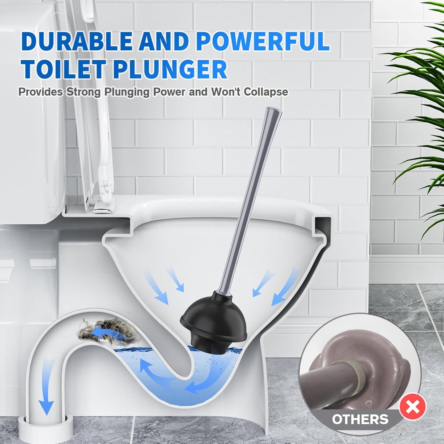LOVLOY Toilet Plunger and Brush,2 Pack Bowl Brush and Heavy Duty Toilet Plunger Set with Ventilated Holder, 2-in-1 Toilet Brush and Plunger Combo for 5.3-inch Toilet Drain Bathroom Cleaning