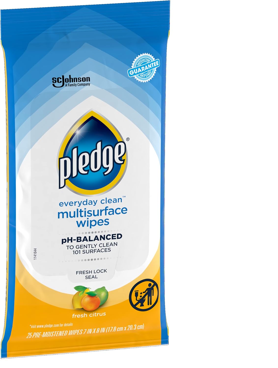 Pledge Multi Surface Everyday Wipes Fresh Citrus, 25 Count (Packaging May Vary)