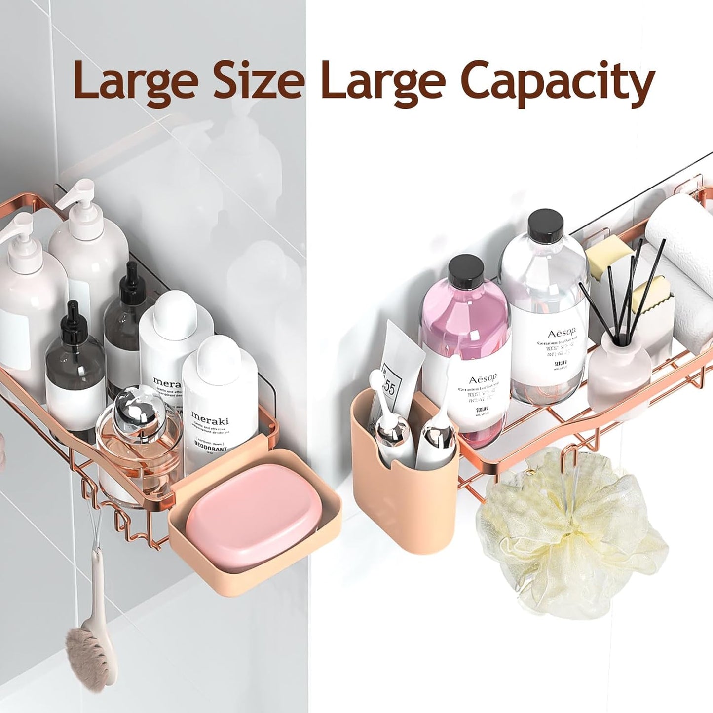 NESOMI Shower Caddy Adhesive Shower Organizer 7-Pack, Rustproof Stainless Steel Bathroom Shelves, Large Capacity No-Drill Rack Storage Accessories with Soap Dish Toothbrush Holder &24 Hooks Home Decor