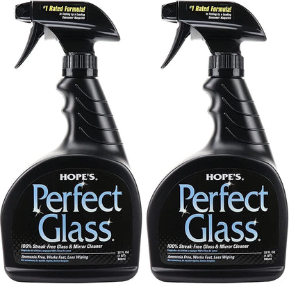 HOPE'S Perfect Glass Cleaner Spray, Streak-Free, Ammonia-Free Window, Mirror, Screen, Tinted Glass, and Shower Door Cleaner, Indoor and Outdoor Glass Surfaces, 32 Fl Oz, Pack of 1