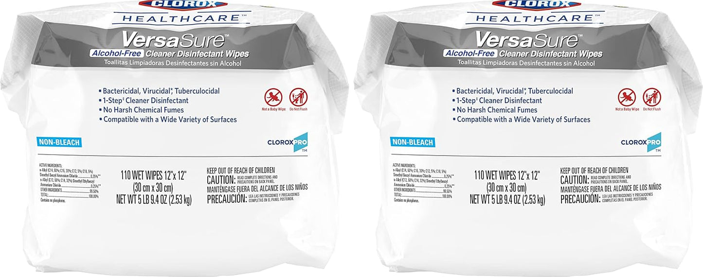 Clorox Healthcare VersaSure Cleaner Disinfectant Wipes, 110 Count Refill, 2 Refills/Case